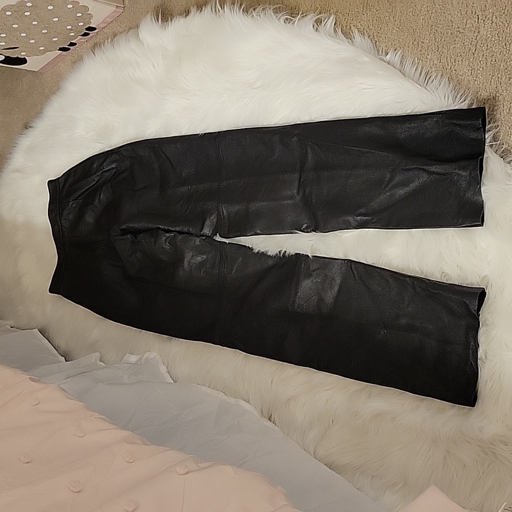 Collezione 100% leather pants black fully lined 100% nylon straight leg …2 EUC - Picture 3 of 6